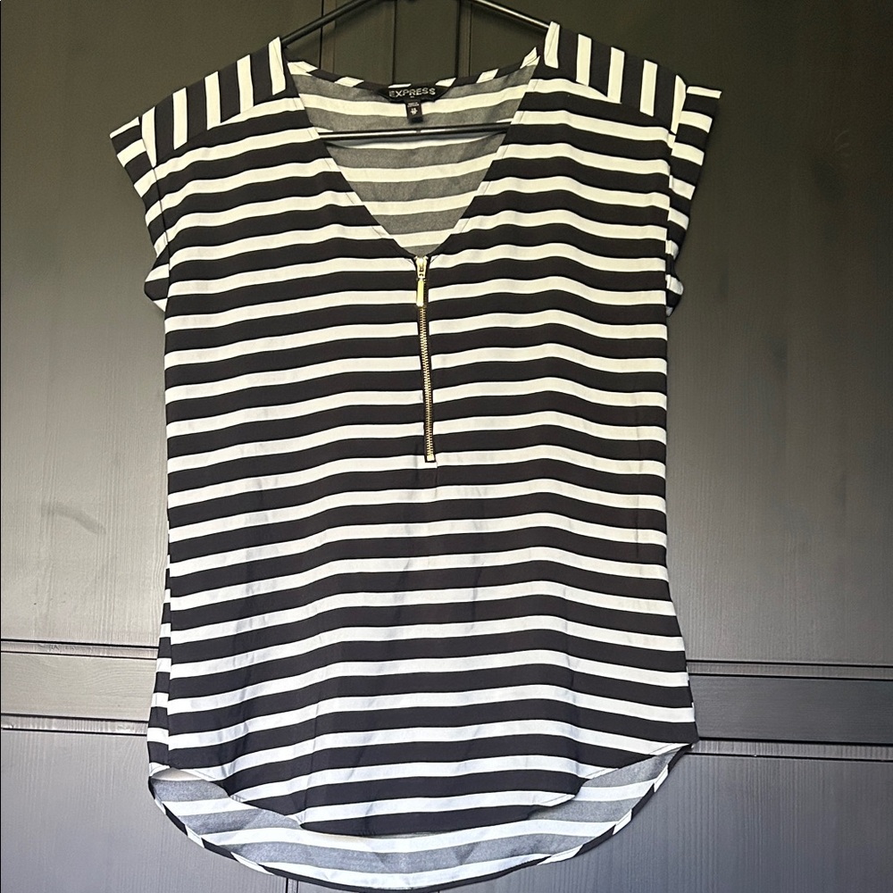Express Black and White Striped Blouse with Zipper